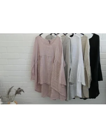 Xuna Damen Bluse Shirt 100% Leinen grau grey Trompetenärmel Onesize 38 40