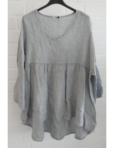 Xuna Damen Bluse Shirt 100% Leinen grau grey Trompetenärmel Onesize 38 40