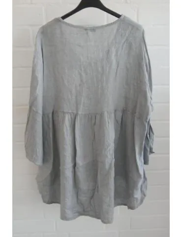 Xuna Damen Bluse Shirt 100% Leinen grau grey Trompetenärmel Onesize 38 40