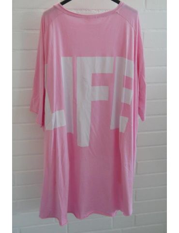 XXXL Big Size T- Shirt kurzarm rose rosa weiß "LIFE" Baumwolle Onesize 38 - 50