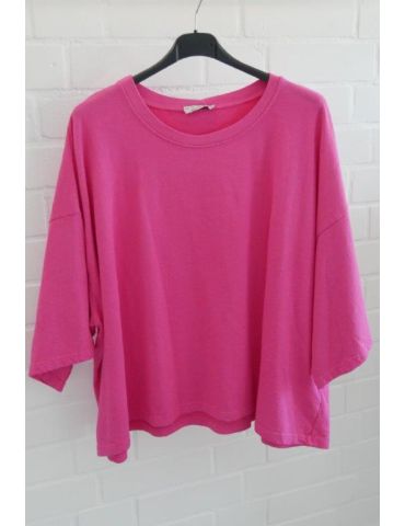 Damen langarm Oversize Sweat Shirt pink 3/4 Ärmel uni mit Baumwolle Onesize 38 - 44 OL18051