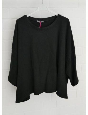 Damen Oversize Sweat Shirt schwarz black 3/4 Ärmel uni mit Baumwolle Onesize 38 - 44 OL18051