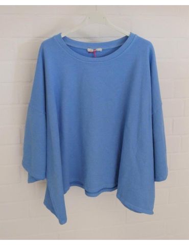 Damen Oversize Sweat Shirt himmelblau 3/4 Ärmel uni mit Baumwolle Onesize 38 - 44 OL18051