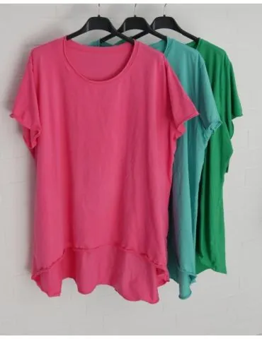 Damen Shirt A-Form kurzarm pink Baumwolle Onesize ca. 38 - 46 6036