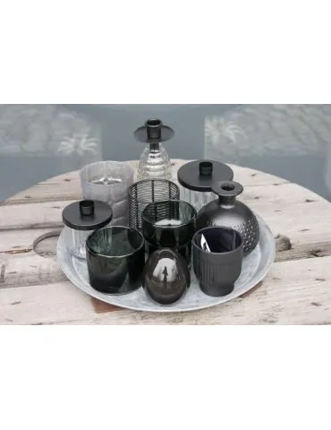Teelicht Glas Kerze schwarz klar bronze Muster klein
