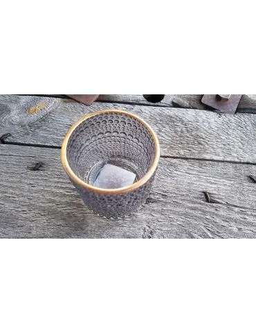 Teelicht Glas Kerze schwarz klar bronze Muster klein