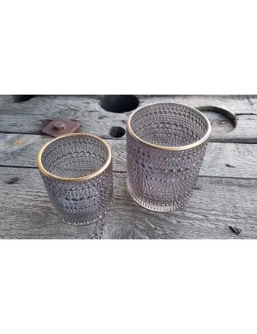 Teelicht Glas Kerze schwarz klar bronze Muster klein