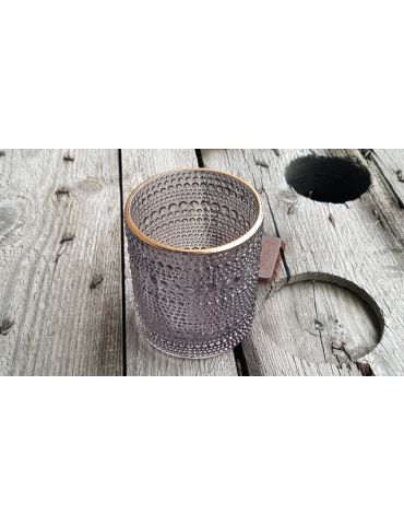 Teelicht Glas Kerze schwarz klar bronze Muster