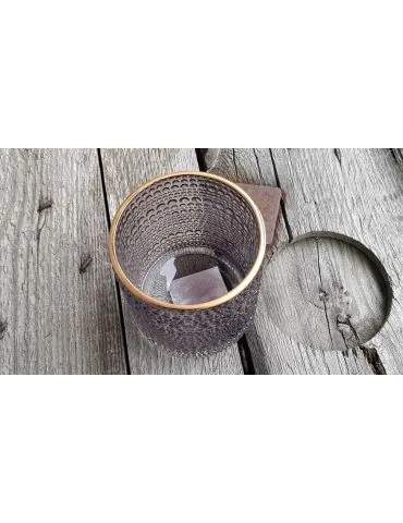 Teelicht Glas Kerze schwarz klar bronze Muster klein