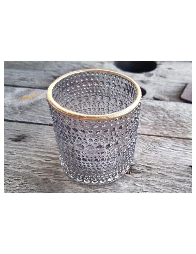 Teelicht Glas Kerze schwarz klar bronze Muster