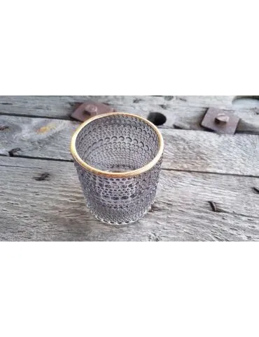 Teelicht Glas Kerze schwarz klar bronze Muster groß