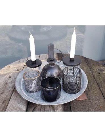 Teelicht Glas Kerze schwarz klar bronze Muster...