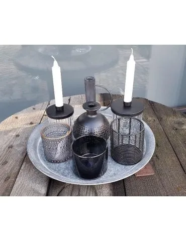 Teelicht Glas Kerze Trinkglas schwarz black Tablett Deko