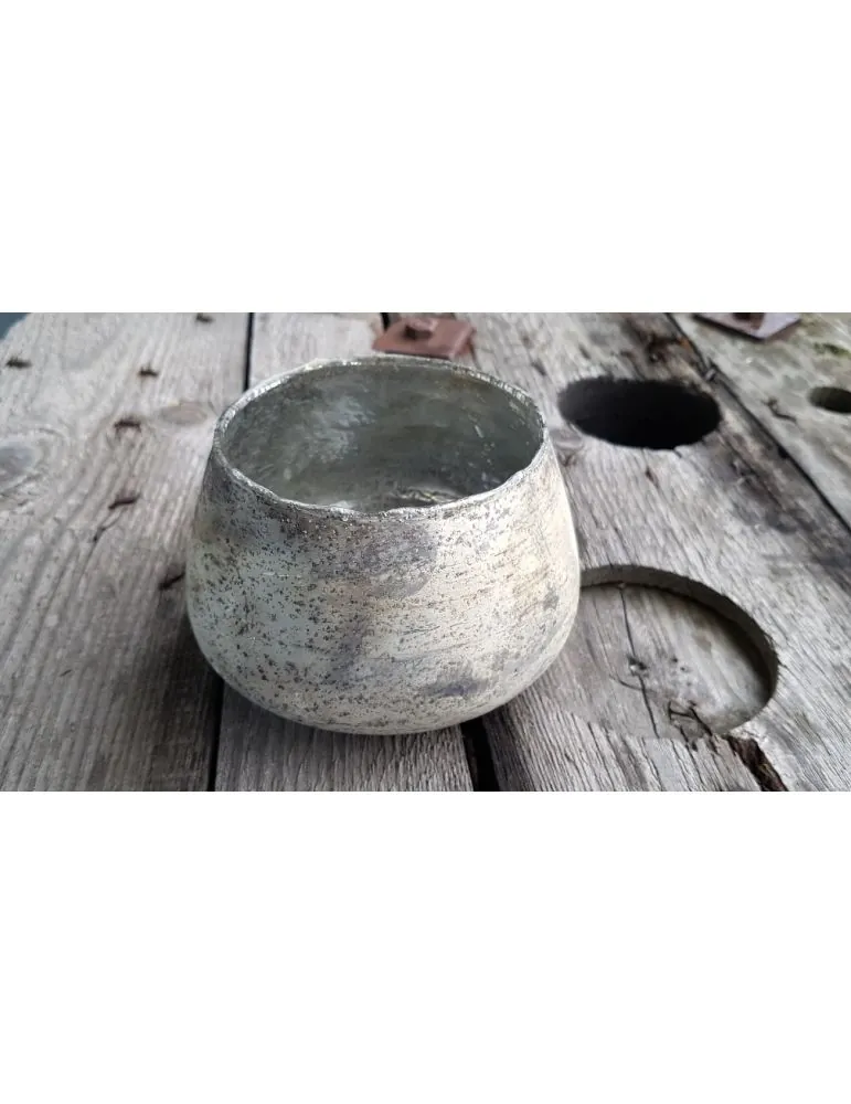 Teelicht Kerze Glas Vintage dunkelbeige silber bauchig