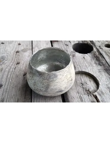 Teelicht Kerze Glas Vintage dunkelbeige silber bauchig