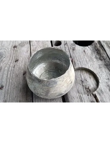 Teelicht Kerze Glas Vintage dunkelbeige silber bauchig