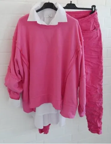 ORMI Trendige Bequeme Stoff Hose Damenhose pink Knöpfe 1227 S