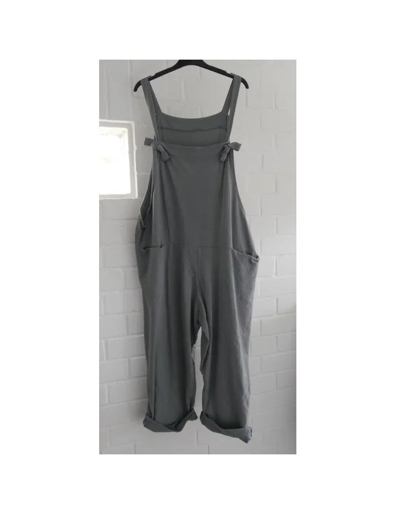 Bequeme Sportliche Sweatshirt Latzhose Damen Hose grau grey mit Baumwolle Onesize 38 - 42