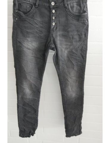 Jewelly Damen Jeans Hose grau verwaschen mit Baumwolle Knöpfe JW22245