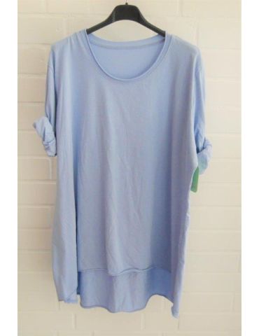 Damen Plussize Oversize Shirt langarm hellblau blau uni mit Baumwolle Onesize 38 - 46