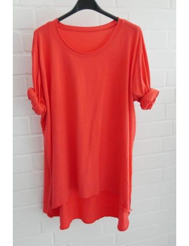 Damen Plussize Oversize Shirt langarm orange uni mit Baumwolle Onesize 38 - 46