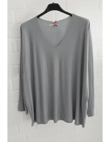 Damen Basic Shirt langarm grau matt uni mit Viskose Onesize ca. 38 - 46