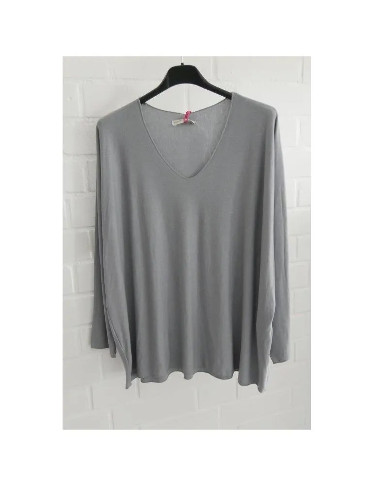 Damen Basic Shirt langarm grau matt uni mit Viskose Onesize ca. 38 - 46