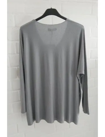 Damen Basic Shirt langarm grau matt uni mit Viskose Onesize ca. 38 - 46