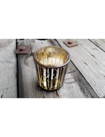 Teelicht Glas Kerze schwarz gold Muster Tablett Deko