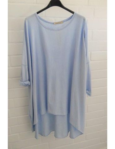 Damen Oversize Plussize Shirt hellblau uni mit Baumwolle Onesize 38 - 46