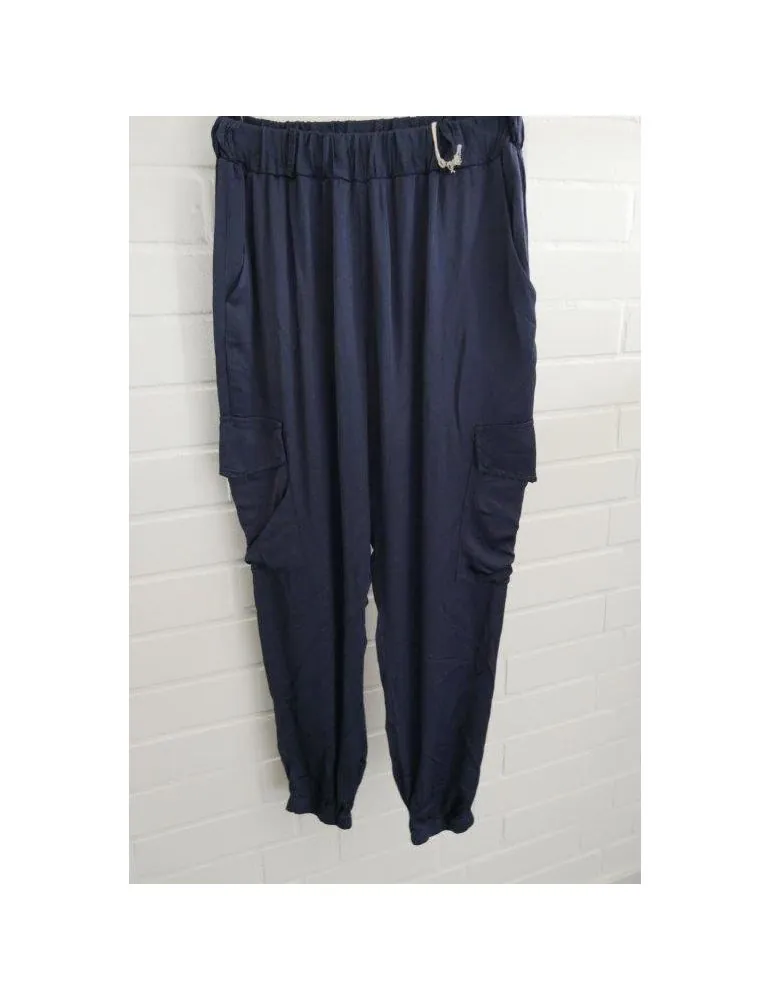 Leichte Damen Cargo Hose Satin dunkelblau marine uni Rayon Onesize 36 - 40 92268