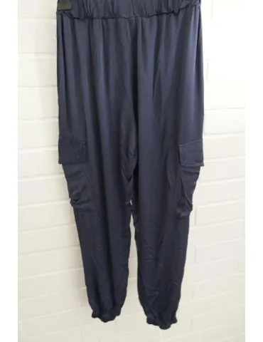 Leichte Damen Cargo Hose Satin dunkelblau marine uni Rayon Onesize 36 - 40 92268