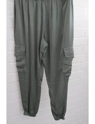 Leichte Damen Cargo Hose Satin oliv grün khaki uni Rayon Onesize 36 - 40 92268