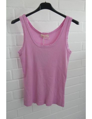 Damen Rippen Top Shirt pink mit Baumwolle offene Stoffkanten Onesize 26 - 42