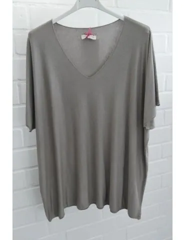 Damen Basic Shirt kurzarm schlamm sand matt uni mit Viskose Onesize ca. 38 - 46