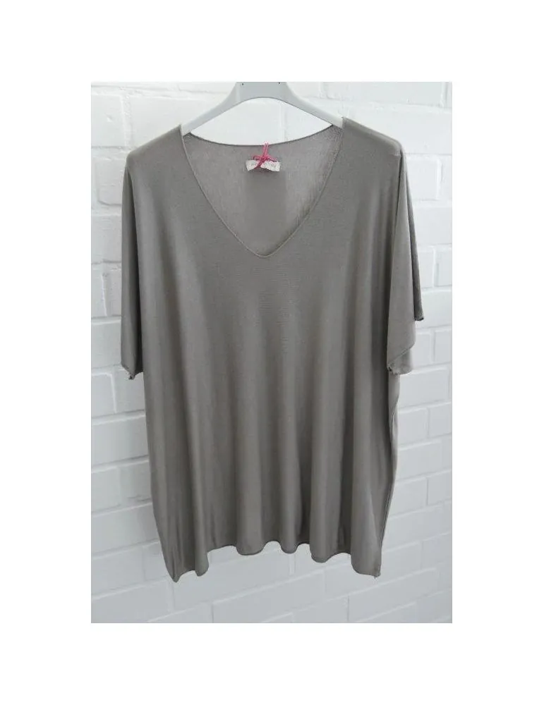 Damen Basic Shirt kurzarm schlamm sand matt uni mit Viskose Onesize ca. 38 - 46