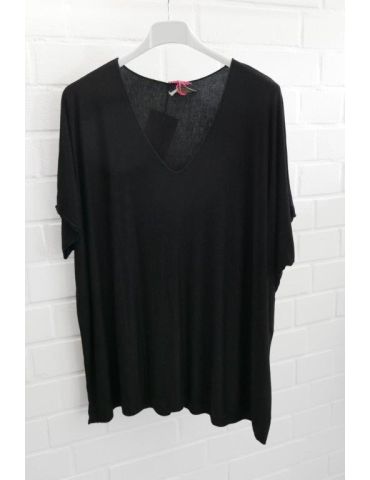 Damen Basic Shirt kurzarm schwarz black matt uni mit Viskose Onesize ca. 38 - 46