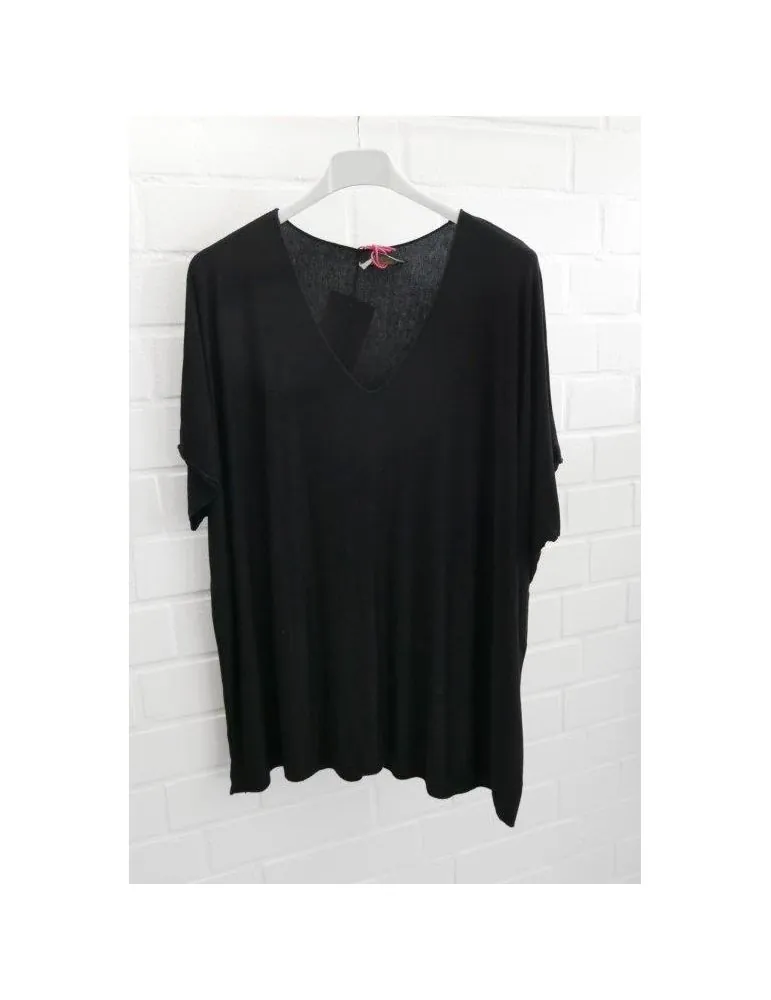 Damen Basic Shirt kurzarm schwarz black matt uni mit Viskose Onesize ca. 38 - 46