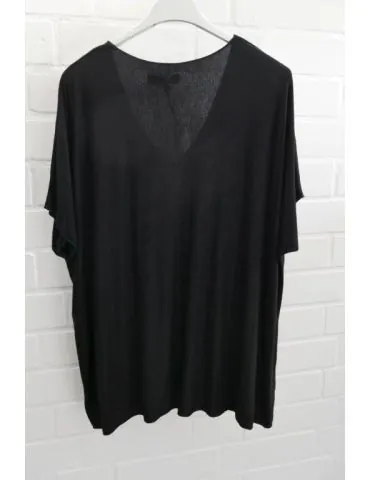 Damen Basic Shirt kurzarm schwarz black matt uni mit Viskose Onesize ca. 38 - 46