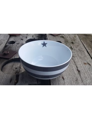 Krasilnikoff Porzellan Müslischale Happy Bowl weiß grau Streifen