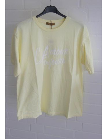 Damen kurzarm Shirt "L´Amour Toujours" gelb weiß Baumwolle Onesize ca. 36 - 40