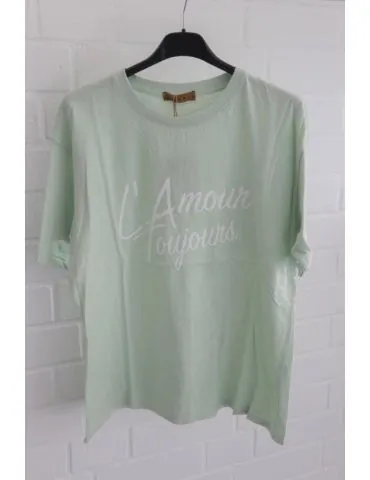 Damen kurzarm Shirt "Amour Toujours" mint weiß Baumwolle Onesize ca. 36 - 40
