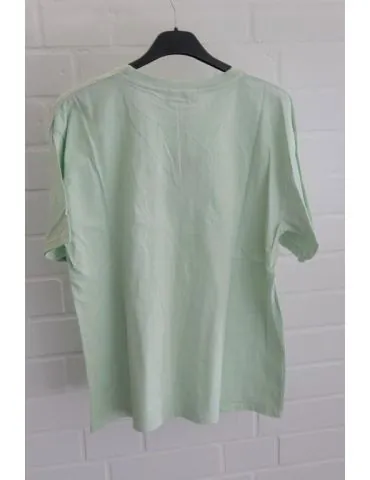 Damen kurzarm Shirt "L´Amour Toujours" mint weiß Baumwolle Onesize ca. 36 - 40