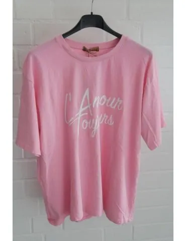 Damen kurzarm Shirt "Amour Toujours" rose weiß Baumwolle Onesize ca. 36 - 40