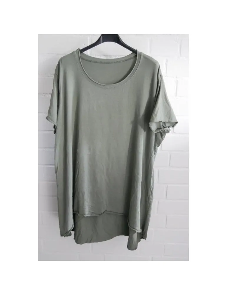 Damen Shirt A-Form kurzarm khaki oliv grün Baumwolle Onesize ca. 38 - 46 6036