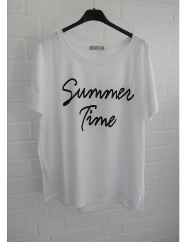Damen Oversize Shirt kurzarm Rundhals weiß schwarz "Summer Time" mit Baumwolle Onesize 38 - 44