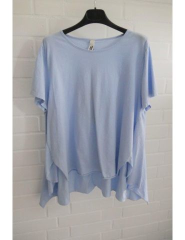 Wendy Trendy Damen Shirt kurzarm hellblau blau uni Baumwolle Onesize 38 - 44 217491