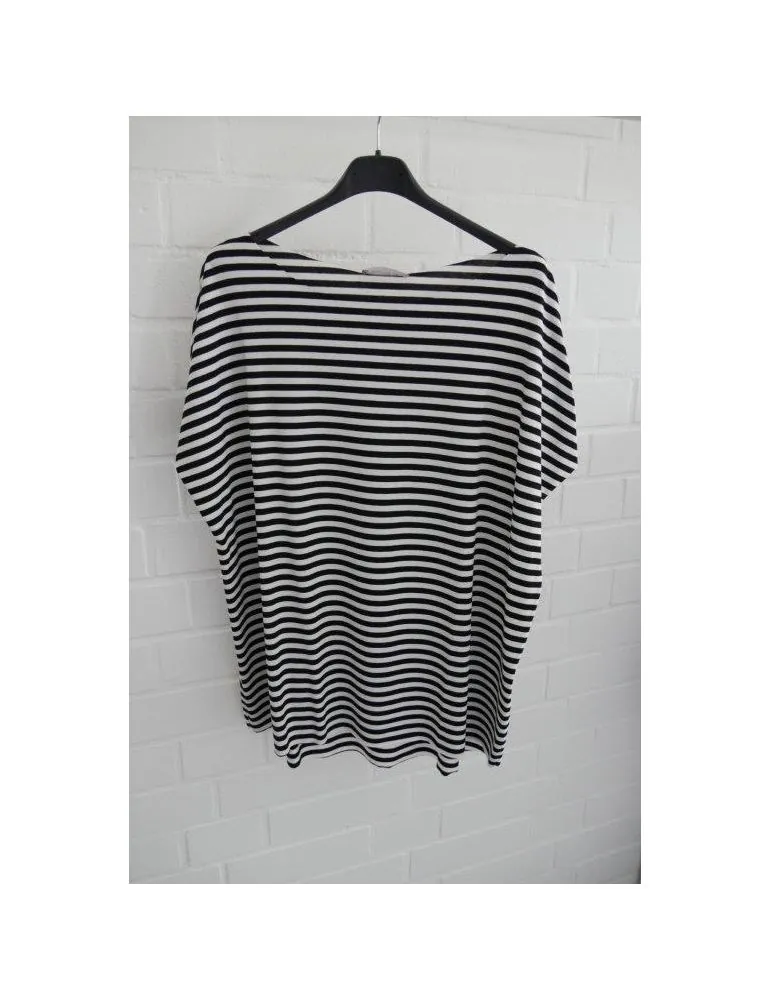 Damen Shirt kurzarm schwarz weiß Streifen mit Baumwolle Onesize 38 - 44 19509