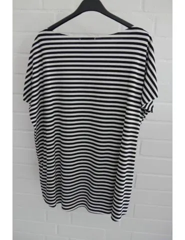 Damen Shirt kurzarm schwarz weiß Streifen mit Baumwolle Onesize 38 - 44 19509