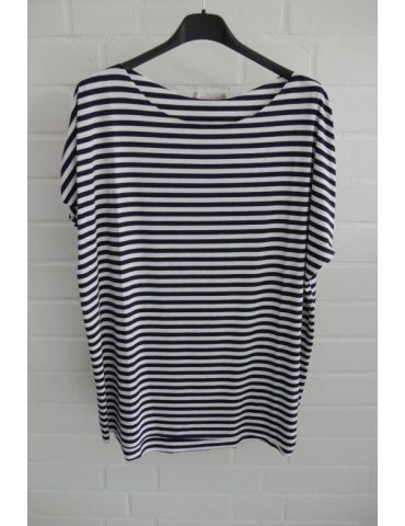 Damen Shirt kurzarm dunkelblau weiß Streifen mit Baumwolle Onesize 38 - 44
